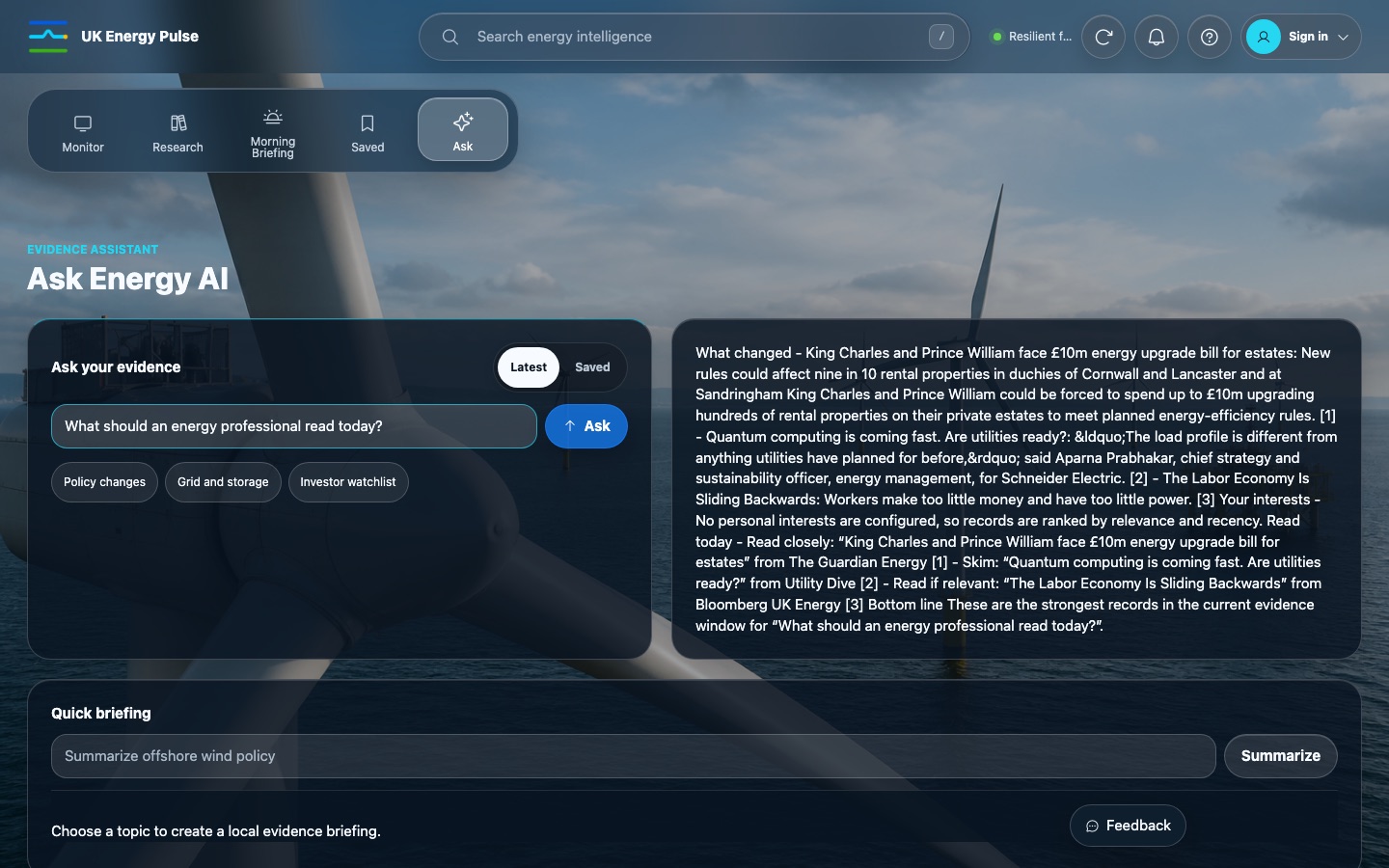 Ask Energy AI evidence assistant